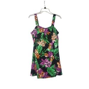 SWIM 365 One Piece Skirted Tropical Floral Print Swimsuit Plus Size 18W